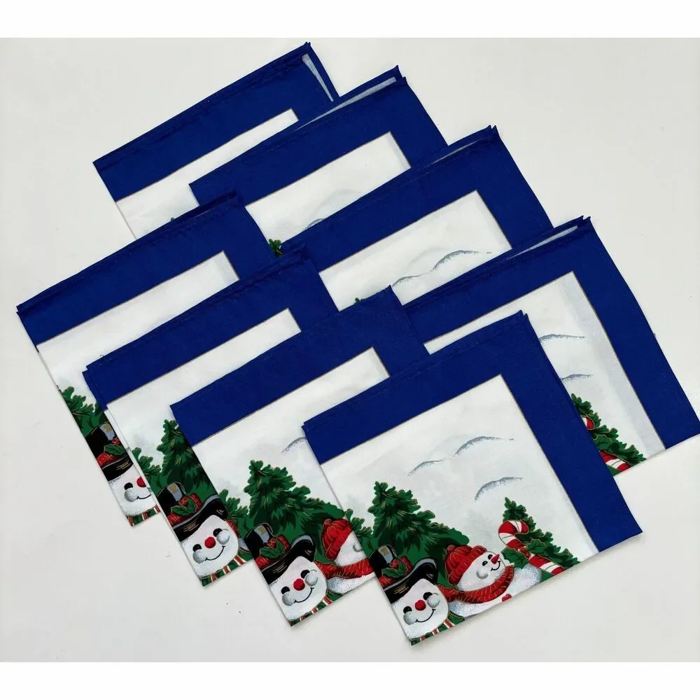 Christmas Dinner Napkins Set of 8 Holiday Snowman Whimsical 16x16 Wreath Candy